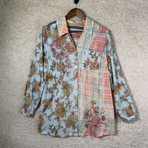 Soft Surroundings Multicolor Long Sleeve Button Down Shirt Women’s Size Medium - Picture 2 of 7
